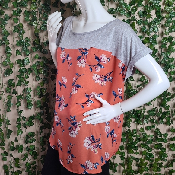 Rewind Women's Pink Boho Floral Roll-up Sleeves Lightweight Top - Picture 2 of 12